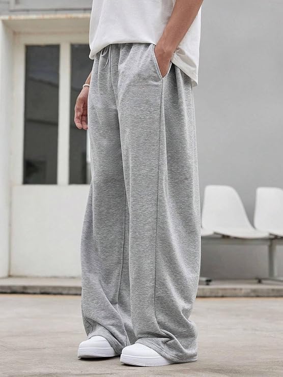 Casual Loose Fit Cotton Track Pants for Men, Athletic Sweatpants, Light Grey, Wide Leg, Elasticated Waist, Comfort Wear-image-11