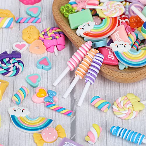 Holicolor 120pcs Slime Charms Resin Fake Candy Charms Kawaii Cute Set Mixed Assorted Sweets Flatback Slime Beads Making Supplies for DIY Craft Making and Ornament Scrapbooking4