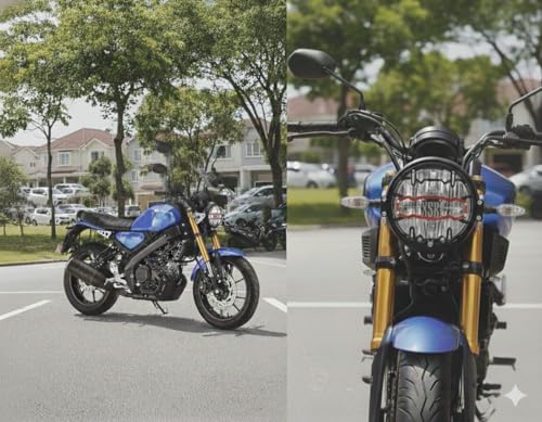 Image of Headlight Protector Grill for XSR 155, Rust-Resistant, Easy Installation, Headlight Guard Jaali Red Batch with Branded Design Compatible For Yamaha XSR 155