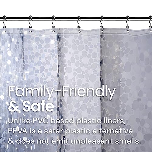 Image of LiBa Shower Curtain PEVA 8G, 72x72 Inch Clear Pebbles with Magnets | 8G heavy-duty PEVA, 3D pattern, 3 weighted magnets, rust-proof grommets, waterproof Vinyl shower curtain