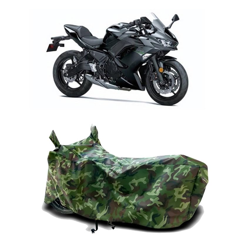Image of DUFFEL-100% Heat Protection Two Wheeler Bike /Scooty Body Cover for Kawasaki Ninja 650 BS6 Water Resistance /UV-Rays /Birds Dropping /Scratchproof /Dust Proof /Waterproof[Green Jungle Print]