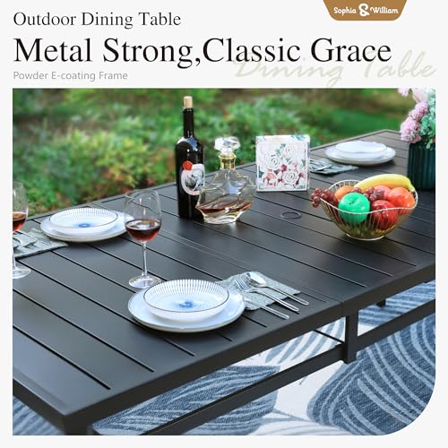 Image of Sophia & William Patio Dining Set for 8, Metal Table & Aluminum Chairs | Rectangle table, Grey Stackable Chairs, Breathable & quick-drying, Light-weight & space-saving, Umbrella Hole, Outdoor