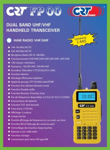 CRT CB Portátil VHF/UHF Radio FP00 Doble Banda 136-174 y 400-470 MHz Negro