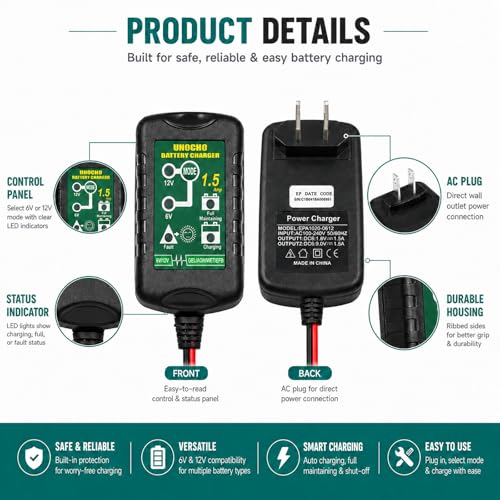 Unocho 6V/12V 1.5A Smart Charger