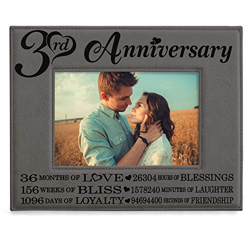 KATE POSH - 3rd Engraved Leather Picture Frame, 3 Years Together for Boyfriend, Girlfriend, 3 Years as Husband and Wife, 3 Years of Marriage, Gifts for Couple (4x6-Horizontal)