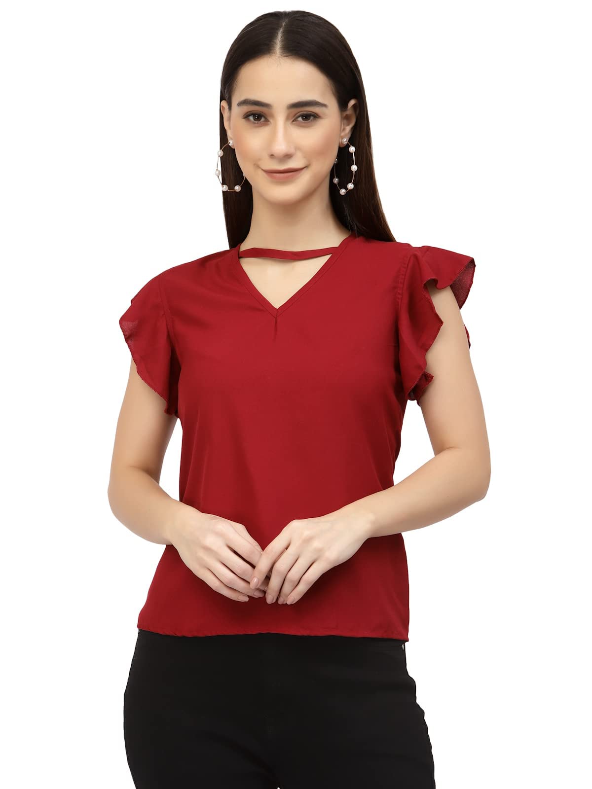 uzarus Women's V-Neck Plain Solid Top-picture-20