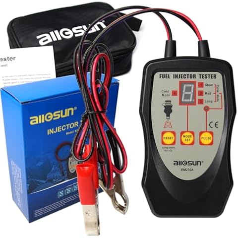 allsun Upgraded Fuel Injector Tester Cleaner 8 Pulse Modes DIY 12V Auto Fuel Injection Cleaner Machine 4 Injector Cleaner Adapter,Mode Lock Function Cover