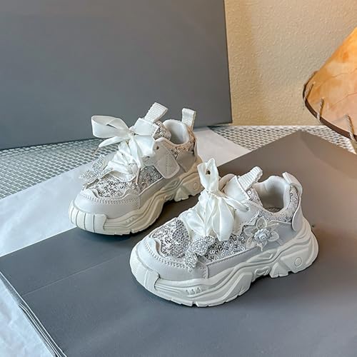 Girls Bow Lace Elegant Sneakers Chunky Sole Non Slip Running Birthday Sport Shoes Kids Ankle Breathable Sneakers2