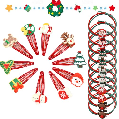 LPAMABA 10 Mollette Capelli Natalizie con 10 Elastici per Capelli Natale, Fermagli per Capelli Natalizi, Clip per Capelli con Elementi Natalizi Carini per Bambina, Accessori per Capelli Bambina Natale
