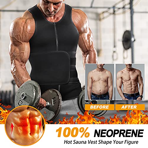 Redpai 2 In 1 Waist Trainer For Men With Waist Trimmer Sweat Belt Tummy Control Neoprene Slimming Workout Vest Shaper (Black, Large) #TOP1