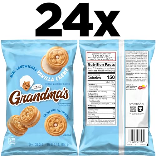 Grandma’s Mini Cookies, Vanilla Sandwich Crème Cookies, 3.71 oz Cookie Bag, (24 Pack) (Packaging May Vary) - image 2