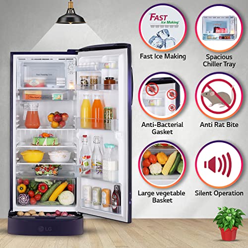 Image of LG 224 L 5 Star Inverter Direct-Cool Single Door Refrigerator Appliance (GL-D241APVZ, Purple Victoria, Base stand with drawer & Smart connect, Gross Volume- 235 Ltr.)