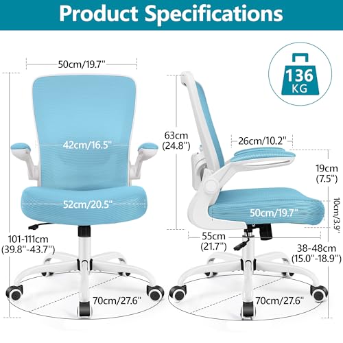 Image of FelixKing Office Chair, Ergonomic Desk Chair Breathable Mesh Chairs Adjustable High Back Lumbar Support Flip-up Armrests, Executive Rolling Swivel Comfy Computer Chairs Home Office Blue