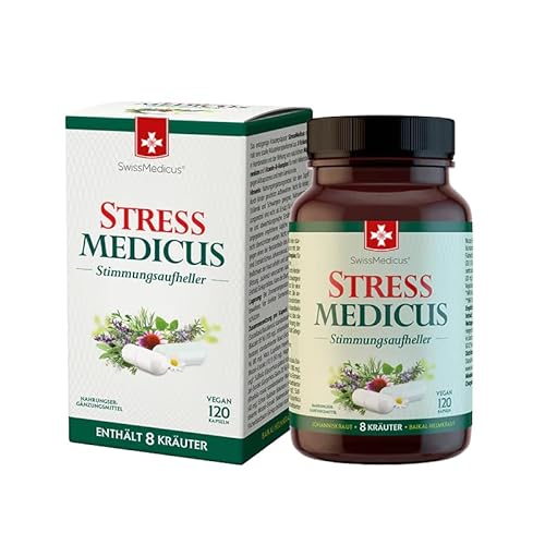 SwissMedicus StressMedicus - Stimmungsaufheller - Natürliches Kräuterergänzungsmittel für eine bessere psychische Gesundheit mit Johanniskraut & Baikal-Helmkraut, 120 vegane Kapseln