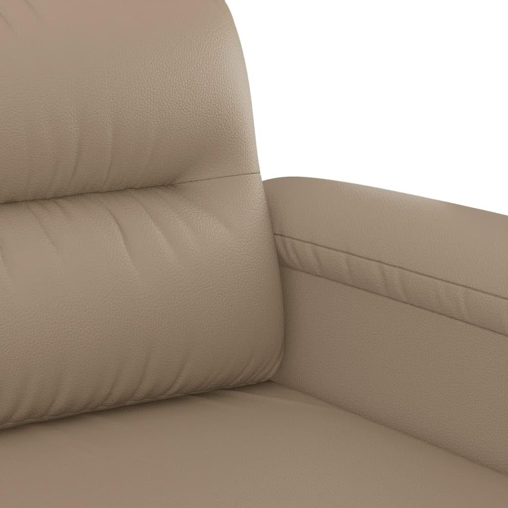 2-osobowa sofa cappuccino brązowa ze sztucznej skóry o szerokości siedziska 140 cm, metalowy stelaż, wyściełane siedzisko i podłokietniki, nowoczesny mebel do salonu do biura i relaksu