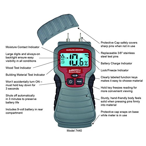 Calculated Industries 7440 Accumaster Xt Digital Moisture Meter | Handheld |Pin Type | Backlit Lcd Display | Detects Leaks, Damp And Moisture In Wood thumb #2