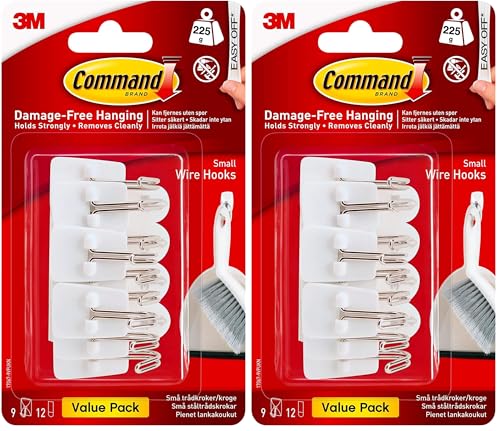 Image of Command Small Wire Hooks, White, Value Pack of 18 Hooks and 12 Adhesive Strips - Suitable for Hanging Kitchen Utensils up to 225 g