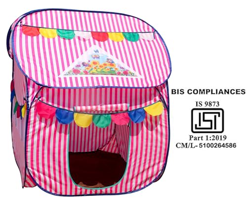Image of Homecute Foldable Pop Up Hut Type Kids Toys Play Tent House for Boys and Girls (Medium Size Pink-White)