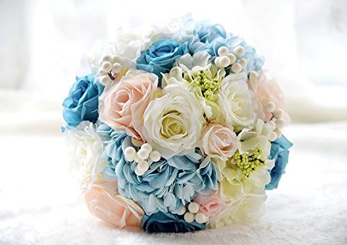 Ansuma Wedding Bridal Bouquets Rose Peony Bridesmaid Bouquet Wedding Holding Flowers Valentine's Day Confession Party Church (Blue)