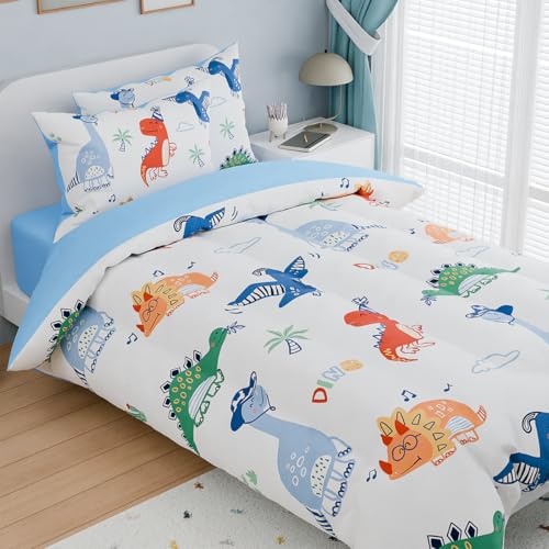 Image of SANDJEST Dinosaurs Bedding Twin Set for Boys Kids Children, Ultra Soft Microfiber Comforter Set with 3-Pieces, Comforters Bed Sets Bedroom Decor