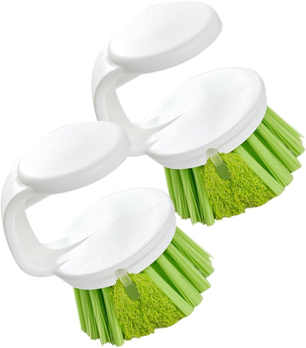 2pcs Kitchen Dish Scrub Brush with Handles, Round Plastic