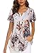 Bebonnie Women's Vintage Short Sleeve V Neck Pleated Tunic Shirt White Gold XL