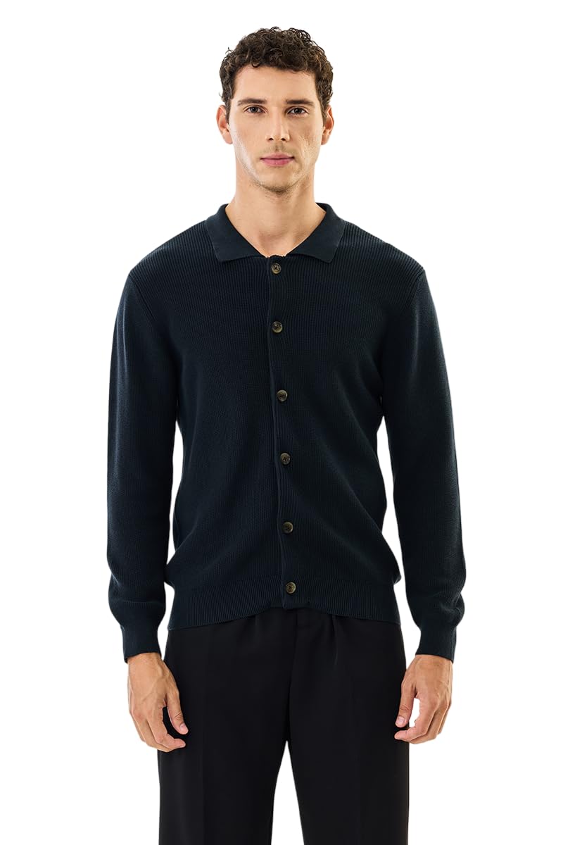 snitch Men's Ribbed Button-Down Sweater | Polo Collar Full Sleeve Knitwear | Breathable 100% Cotton Lightweight Casual Sweater for Layering & Everyday Wear-picture-46