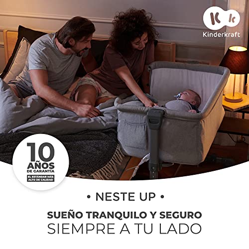 kk Kinderkraft NESTE UP Cuna Colecho para Bebé con Colchón, Cuna de Cabecera, Fácil ajuste de cama de padres, Ajuste de altura, Buena Circulación de Aire, Ruedas transportarás, Beige