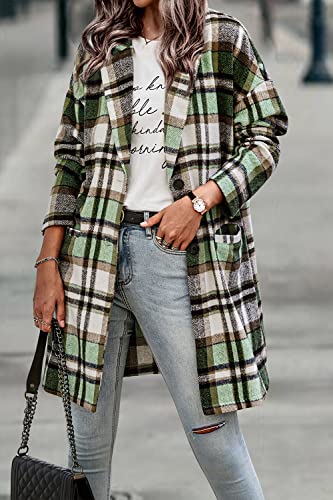 PRETTYGARDEN Women Plaid Shacket Jacket Trendy Fall Casual Button Wool Blend Tartan Trench Coat Winter Clothing with Pockets