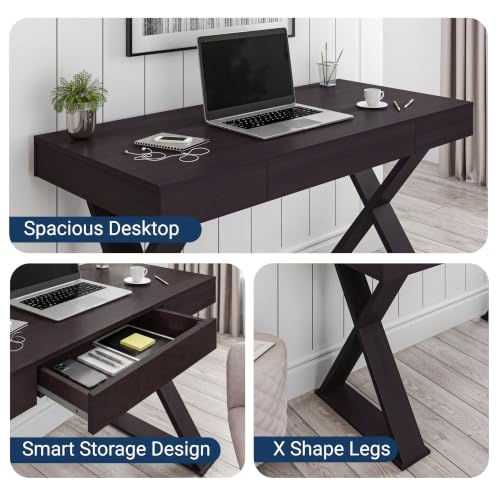 Image of Techni Mobili 47 inch Trendy Writing Desk w /Drawer,Modern Home Office,Espresso