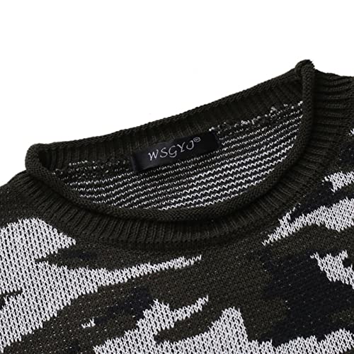 (Wool) Sweater Mens Camouflage Skull Knitted Crewneck Sweater Long Sleeve Winter Tops Pullover Jumper Sweater(B,XL)4