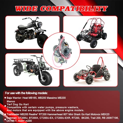 Image of 26mm VM22 Carburetor for Predator 212cc Honda GX160 GX200 196cc CT200U KT196 Moto Mini Bike and Go Kart 6.5HP Engine with 38mm Air Filter,Intake Manifold,Main Jets(Red)