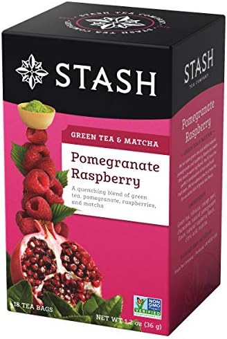 Stash Tea Pomegranate Raspberry & Matcha Green Tea - Caffeinated, Non-GMO Project Verified Premium Tea with No Artificial Ingredients, 18 Count (Pack of 6) - 108 Bags Total