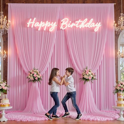 50×14 ft Pink Wrinkle Free Backdrop Curtain, Soft Silky Polyester Wedding Drapes 10 Panels 14ft Height Baby Pink Photo Backdrop Curtains for Parties Birthday Baby Shower Photography Background Cloth