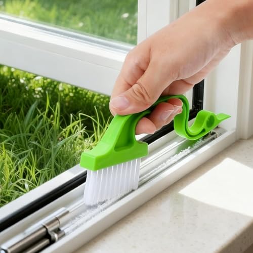 Window Track Cleaning Brush, Hand-held Magic Window Track Cleaning Tools, Ergonomic Handle, for Sliding Door, Sill, Multipurpose(Green)