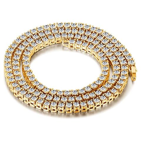 SuiNan Men's Cuban Chain Gold Silver Plated Shiny Miami Cuban Necklace Diamond Chain Men's 13mm Iced Hip Hop Jewelry (20inch, Gold) Cover