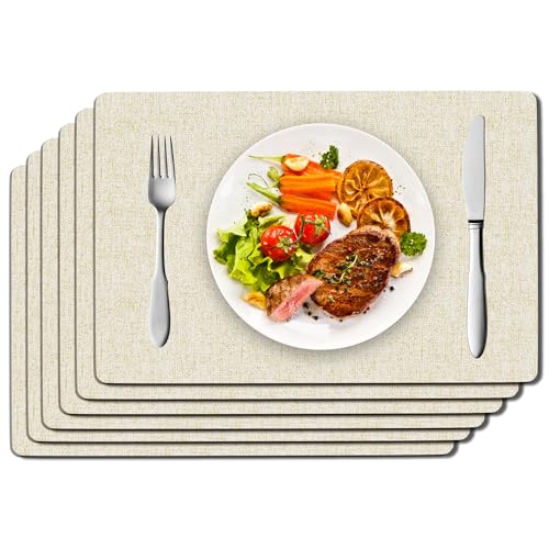 DOLOPL Placemats Set of 6 Reversible Faux Leather Place Mats Beige - image 1