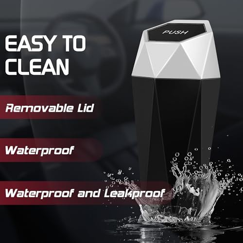 Image of Car Trash Can with Lid, Mini Car Trash Cup with 30 Additional Trash Bags, Car Accessories for Interior, Leakproof Vehicle Garbage Bin for Car, Home, Office - 2 Packs, Silver