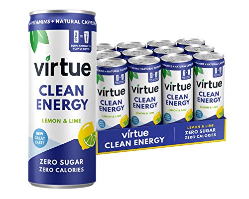 Virtue Clean Energy - Natural Energy Drink - Zero Sugar, Zero Calories (Lemon & Lime, 12 Pack)