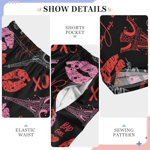 Paris Lips Love Boys Long Pants Soft Trousers Elastic Waist Kids Lounge Bottoms with Pockets S-XL4