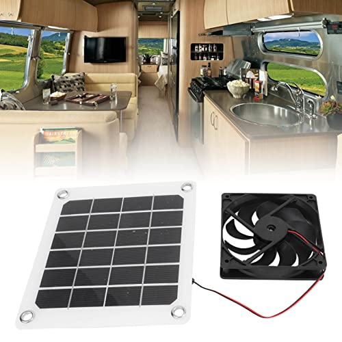 Solar Powered Fan, 10W 5V Solar Panel Fan Kit Solar Air Conditioner Greenhouse Accessories with Solar Panel, Fan, 4 Suction Cup and 2 Hook for regulating temperatures in Various