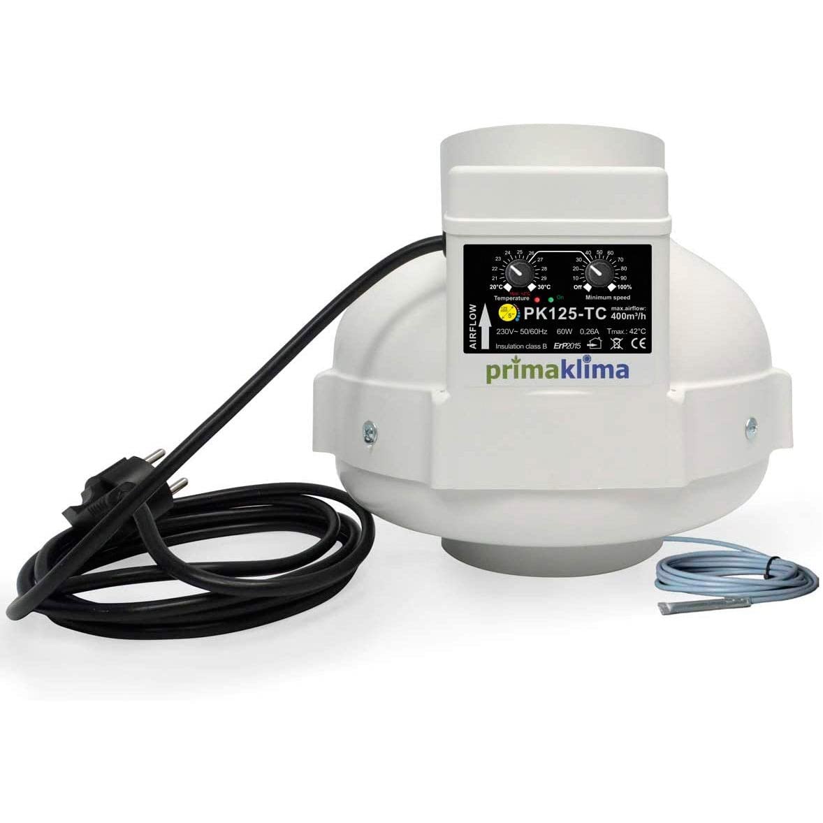 Prima Klima Rohrventilator Temperatur- und Drehzahl gesteuert 400cbm/125mm