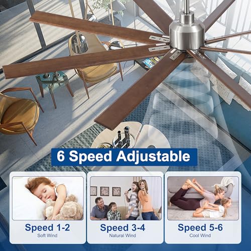 Image of Rayqueen 72 Inch Brushed Nickel Ceiling Fans with Lights and Remote,Downrod
