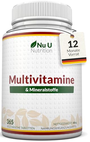 Multivitamin & Mineralstoffe A-Z - 365 Vegetarische Tabletten - 1 Jahresvorrat - 25 Vitamine und Mineralstoffe pro Tablette Hochdosiert - Nu U Nutrition