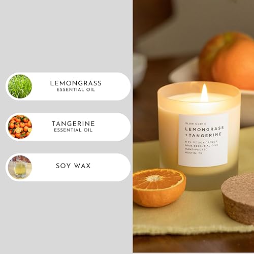 Miniatura 4 de Slow North Vela de citronela + mandarina, vela de aceites esenciales y cera de soja pura en un frasco de vidrio esmerilado reutilizable, una vela