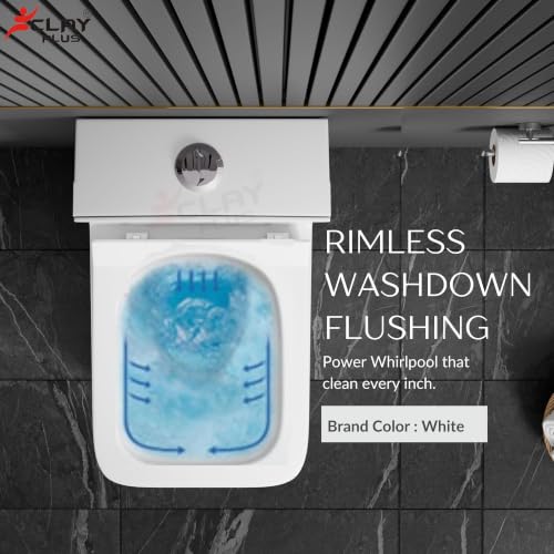 Image of Clay Plus P-Trap Premium Ceramic Rimless Water Closet Floor Mounted One Piece Ceramic Western Toilet /Commode With Soft Close Seat Cover For Home, Bathroom, Lavatory, Toilets (106 P-TRAP)