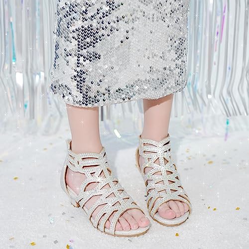 Image of LAURMOSA Little Girls Sandals High Heels Formal Shoes Open Toe Pump Sandals Glitter Party Wedding Shoes for Big Kids Toddler