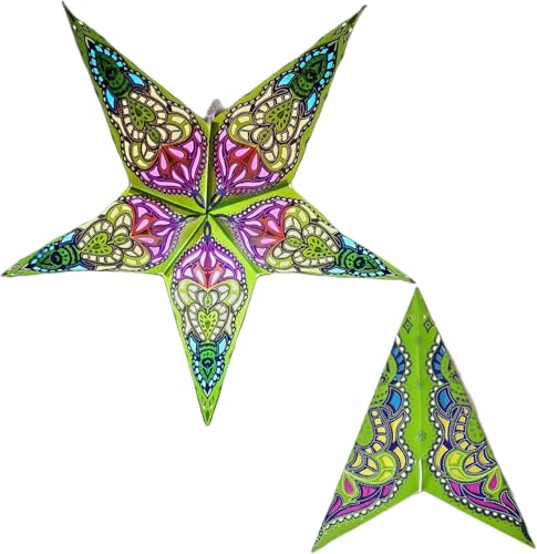 Image of Paper Star Lantern Lampshade, 60 cm, Hanging Decorations for Christmas, Wedding, Home, Party (Glitter Lime Green)