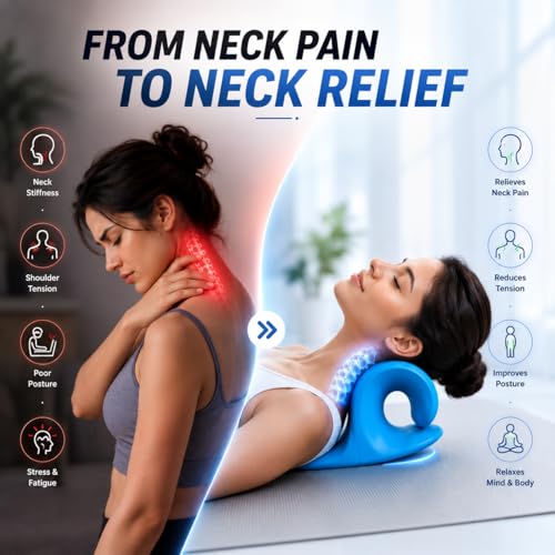 Image of PulGos Neck Support Stretcher for Pain Relief | Cervical Traction Neck Pillow with 𝐀𝐜𝐮𝐩𝐫𝐞𝐬𝐬𝐮𝐫𝐞 Massage Relaxer | Helps Relieve Shoulder Discomfort, Stress & 𝐈𝐦𝐩𝐫𝐨𝐯𝐞𝐬 Posture Support