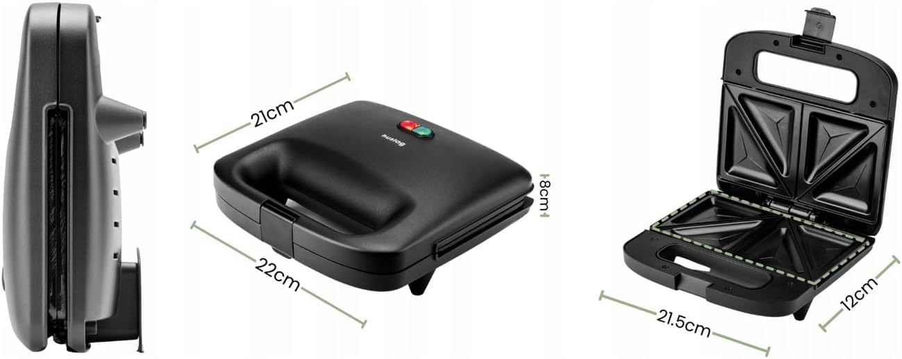 EasyBite Toster, opiekacz do kanapek, powłoka nieprzywierająca, 1000 W, trójkąty, czarny
